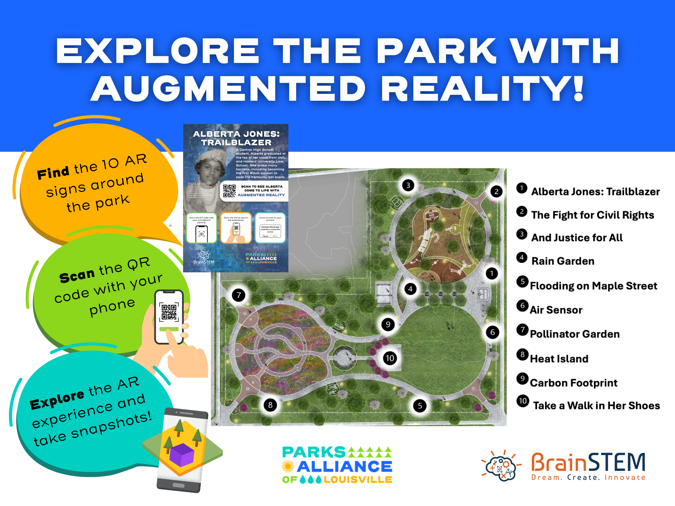 Map of AR experiences at Alberta O. Jones Park